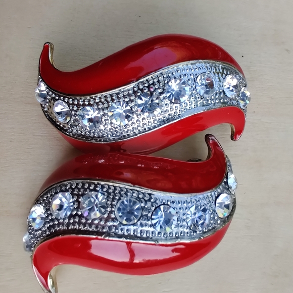 Large vintage sparkly enameled earrings - Picture 4 of 5